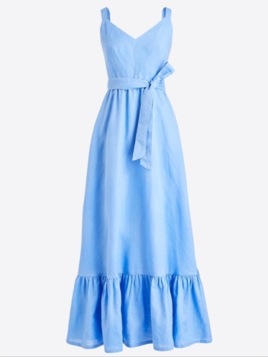 J. Crew Dresses & Skirts - J Crew Factory Tiered Linen Cotton Sleeveless Maxi Dress Blue Belted sz 00